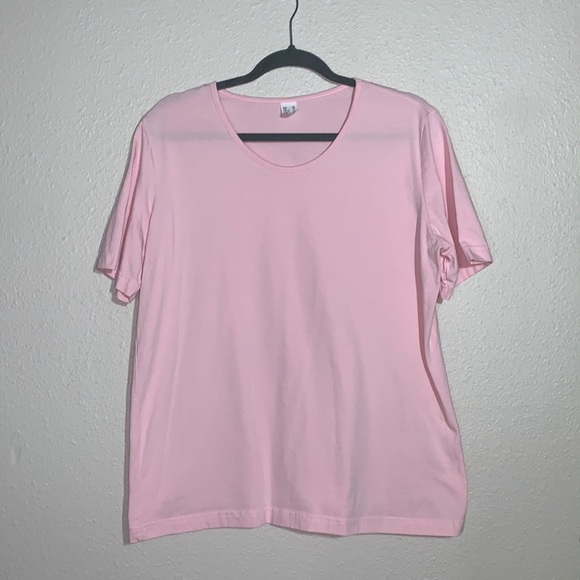 Georgia K. Tops - GEORGIA K.  pink cotton shortsleeved T-shirt Sz XL/14 scoop neck Made in Greece